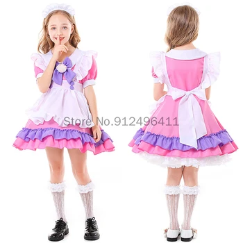Девушка Хэллоуин Аниме Косплей Милая Японская Лолита Милый костюм горничной для детей Розовое платье для девочек Одежда горничной Официант Платья
