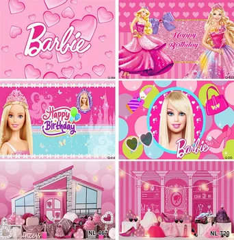 Фоны Disney Pink Princess Barbie, обложка для девочек, Детский фон для украшения вечеринки по случаю дня рождения, декор для душа ребенка, баннер, реквизит для фотографий