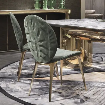 Обеденные стулья из скандинавской кожи из нержавеющей стали, мебель для столовой, Легкое роскошное Простое ресторанное кресло, креативное кресло со спинкой.