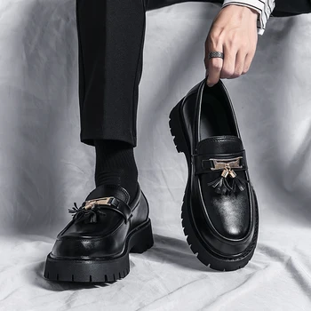 Мужские роскошные кожаные оксфорды на платформе, официальные кожаные туфли, мужской модный тренд, мужские мокасины ручной работы, повседневная мужская обувь