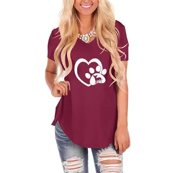 Женская Свободная футболка с Принтом Лапы Chihuahua Love Heart с V-образным вырезом, Винтажная Рубашка для Женщин, Летний Подарок Любителю Животных, Повседневный Топ