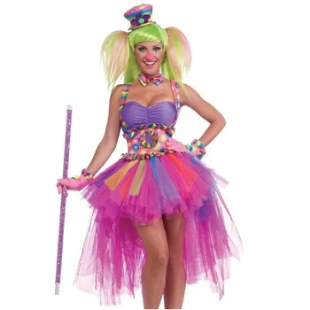 Классический цирковой клоун ярких цветов, фея, Карнавальный костюм на Хэллоуин, карнавальная вечеринка, повседневное веселое вечернее платье Quinn Honey Joke