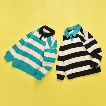 Модный топ MODX Cotton Fat для детей, свитер с воротником-ПОЛО для мальчиков, осенний новый детский пуловер в полоску в корейском стиле колледжа, детский пуловер с лацканами