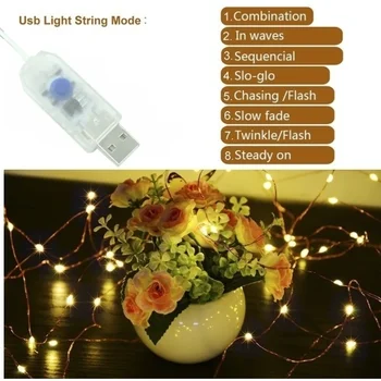 8 режимов 5 М/10 М USB Светодиодная гирлянда из медной проволоки Fairy Lights Декор для свадебной Рождественской вечеринки