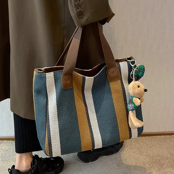 Корейская модная Женская холщовая сумка в полоску, женская сумка через плечо, сумка для мамы через плечо