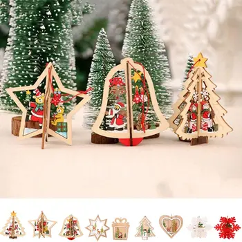 Пентаграмма Рождественские Деревянные украшения Красочная Снежинка Колокольчик Счастливого Рождества Деревянный кулон Снеговик Подвесная Рождественская елка