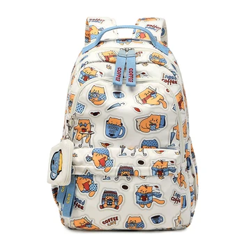 Новый школьный рюкзак для девочек, сумка для книг с милым котом, водонепроницаемая легкая школьная сумка, студенческий рюкзак, школьная сумка для подростков
