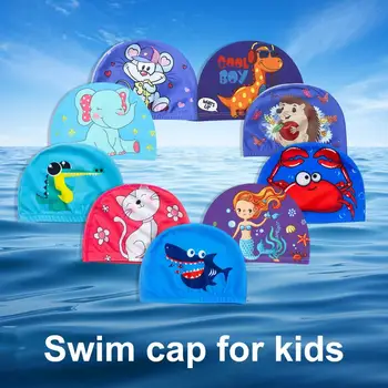 Водонепроницаемая шапочка для плавания, детская шапочка для плавания, дышащая детская шапочка для бассейна с мультяшным принтом, высокая эластичность, быстросохнущие ушки