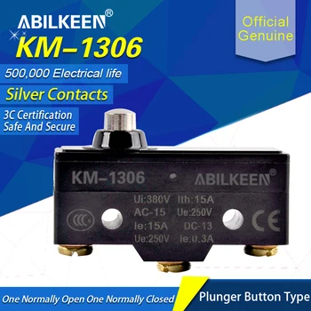 ABILKEEN 1 ШТ Микропереключатель 2/3Pin NO/NC Мини-микропереключатель 5A 250VAC KM-1306 Роликовый Дуговой рычажный Кнопочный микропереключатель