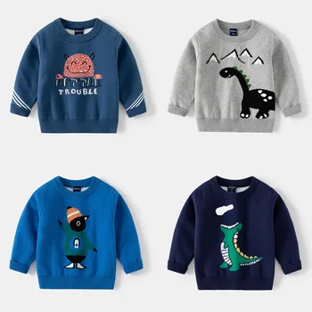 Детский свитер, пуловер для мальчиков, свитер 2023, осенне-зимняя детская одежда, детский свитер с мультяшным динозавром, джемпер для малышей 2-7 лет