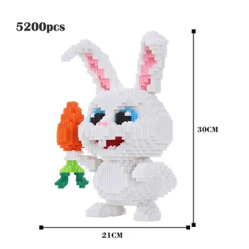 5200 шт. Аниме Белый кролик Животное 3D Большая модель строительного блока DIY Мультфильм Домашний кролик Сборка строительного блока Игрушка в подарок без коробки