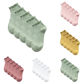 Носки для женщин из хлопка с оборками Женские однотонные хлопковые носки с низким верхом 5 шт. Японские носки-лодочки с деревянной отделкой ушей
