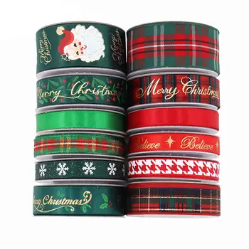12 Шт Рождественской ленты по 5 ярдов каждая Рождественская лента в крупный рубчик, Рождественская лента для упаковки подарков Поделки своими руками