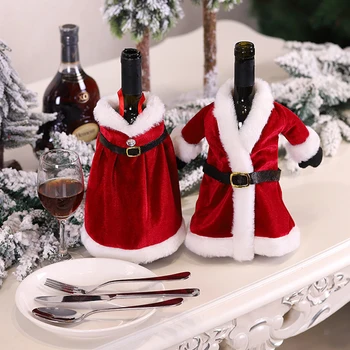 Миниатюрная рождественская куртка Санта, платье, сумки для вина, чехлы для рождественской столовой, настольные украшения для веселой вечеринки, украшения из бархата