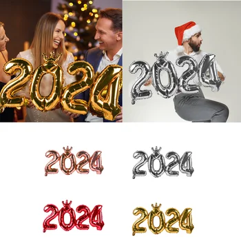 Новогодний 2024 Номер Фольгированные Воздушные Шары Розовое Золото Серебряный Воздушный шар Счастливого Рождества Вечеринка в канун Нового Года Домашний Декор Navidad Noel