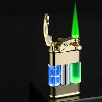 Горячий газ Открытый ветрозащитный металлический турбинный фонарь Большая зажигалка для костра Зеленое пламя Кухня Барбекю Сигара Зажигалка для кемпинга Подарок для мужчин