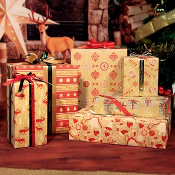 Бумага для рождественской упаковки с четкими рисунками, бумага с принтом для рождественских книг, украшения