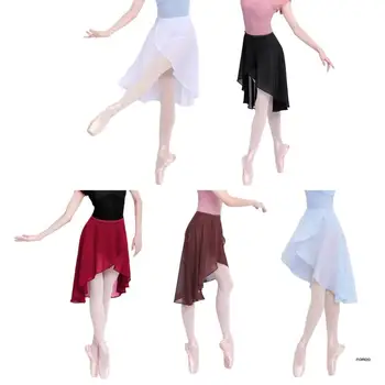Балетная юбка с запахом, танцевальная прозрачная юбка для женщин и девочек, юбка-полукомбинезон для взрослых женщин, юбка для занятий танцами