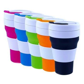 355/475 МЛ Силиконовая Складная чашка из полипропилена Складная Кружка с крышкой Для путешествий на открытом воздухе Портативные Чайные чашки для питья воды