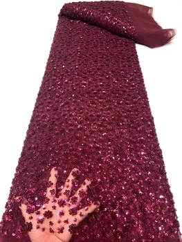 Свадебная кружевная ткань с кристаллами и бисером, Новинка 2023 года, высококачественные Свадебные платья, Африканская Тюлевая сетка с блестками, Роскошные Бусины ручной работы