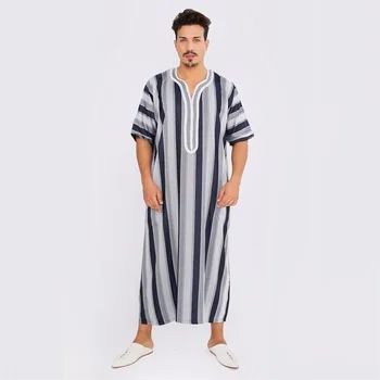 Рубашка с короткими рукавами Мусульманский этнический мужской халат Арабская Длинная одежда с Ближнего Востока