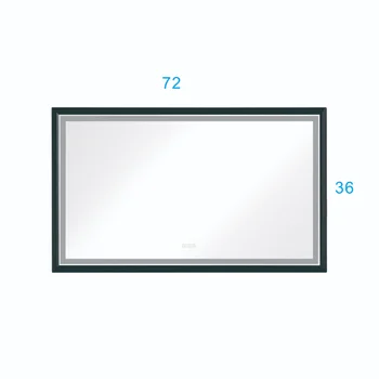72 дюйма. Ш X 36 дюймов. H Негабаритное прямоугольное светодиодное зеркало в черной рамке с защитой от запотевания и регулируемой яркостью, настенное крепление для туалетного столика в ванной комнате