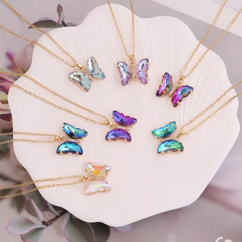 Модное классическое ожерелье с подвеской-бабочкой из горного хрусталя для женщин, простая цепочка на ключицу, красочные ожерелья-подвески с насекомыми, ювелирные изделия