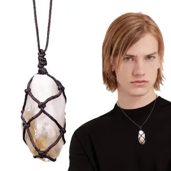 Хрустальное ожерелье с проволочной обмоткой, подвеска из натурального цитрина в проволочной обмотке для унисекс, ожерелье из целебного камня ручной работы Со шнуром