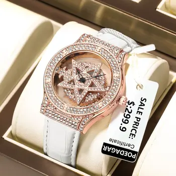 POEDAGAR Роскошные женские наручные часы с бриллиантами, женские кварцевые часы из высококачественной водонепроницаемой кожи, платье reloj + коробка