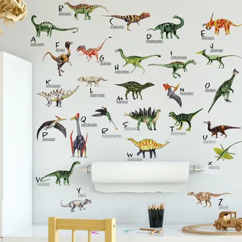 Коллекция мультяшных динозавров Наклейки на стены для детской комнаты для мальчиков, наклейки с буквами алфавита, наклейки для домашнего декора, самоклеящиеся обои