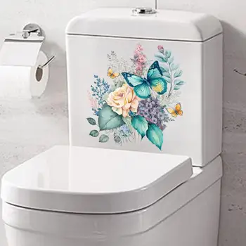 Прочные наклейки на стены ванной комнаты, цветочные наклейки с бабочками-пионами, наклейки на туалет, прочный водонепроницаемый декор стен для ванной комнаты, самоклеящиеся