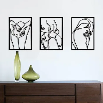 Комплект из 3 предметов, женская линия тела, металлический абстрактный дизайн, Настенный женский декор, Подвесная домашняя табличка с вырезом в скандинавском стиле, Гостиная, спальня