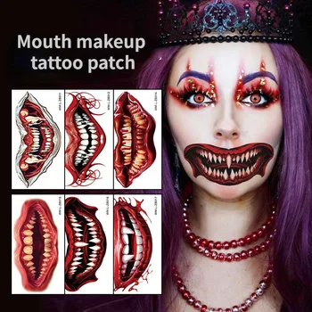 Наклейка с татуировкой рта на Хэллоуин, Новая Страшная Рана, Шрам, вечеринка, Страшный макияж губ, декоративная наклейка 
