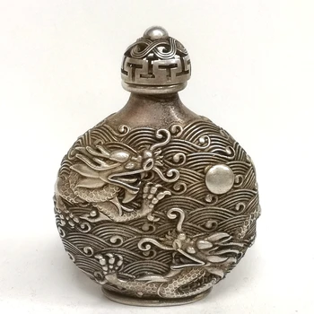 Коллекция, Китай, Древний Тибет, Серебряная резьба, украшение для бутылочки с нюхательным табаком в виде дракона