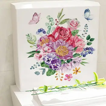 Красочная цветочная наклейка на унитаз, водонепроницаемые бабочки из ПВХ, Красочные наклейки на унитаз с цветами, съемные самоклеящиеся для дома
