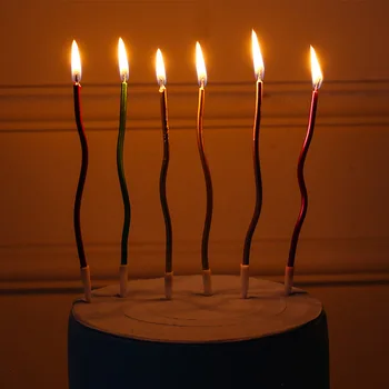 2023 Новый Кривой Позолоченный Красочный торт ко дню рождения, сгибающий свечи, Красочные принадлежности для вечеринки по случаю дня рождения из 6 предметов в штучной упаковке