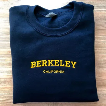 Вышитые буквами Berkeley California Унисекс, Мужчины, Женщины, темно-синие толстовки с круглым вырезом, Хлопковые свободные Толстые Теплые Пуловеры с длинным рукавом
