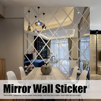 Акриловая зеркальная наклейка с бриллиантами, Съемные наклейки на стены, Зеркальные наклейки DIY Art, Украшение гостиной 50x50cm 100x100cm