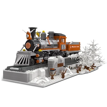 Модель западного поезда MOC, серия промышленных революций 20-го века, строительные блоки, игрушки, городские кирпичи, ретро, совместимые с LEGO