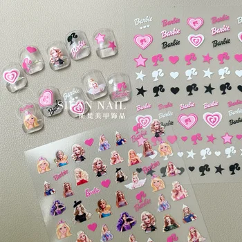 Кавайные розовые наклейки для девочек Barbie Girl Cute Japanese Heart Star Manicure 3D Декоративная наклейка для ногтей Водонепроницаемая принцесса Игрушки своими руками