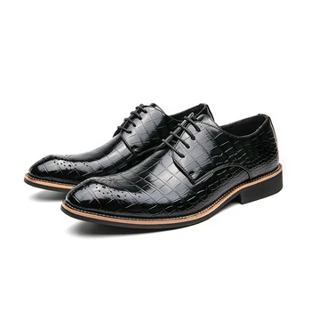 Мужские оксфорды, классические туфли ручной работы из искусственной кожи с острым носком и кружевом, удобные нескользящие, делового коричнево-черного цвета, бесплатная доставка мужской обуви