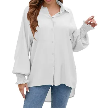 Женская мягкая однотонная свободная повседневная рубашка с длинными рукавами Женская рубашка с длинным рукавом