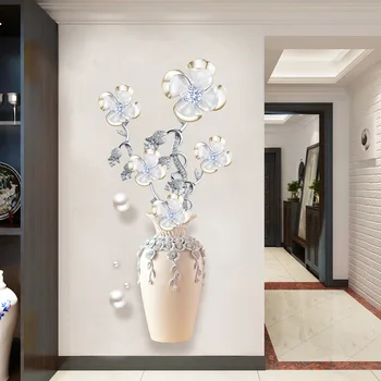 Наклейка на стену с цветочным рисунком самоклеящаяся настенная художественная наклейка для домашнего декора Элегантная наклейка на стену в виде вазы с четырьмя листьями Счастливой травы