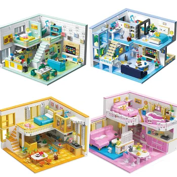 Милый мультяшный лофт-блок, сделай сам, микро-квартира, Собака, кошка, декор в стиле дома, Алмазное кирпичное здание, игрушка для девочек и детей