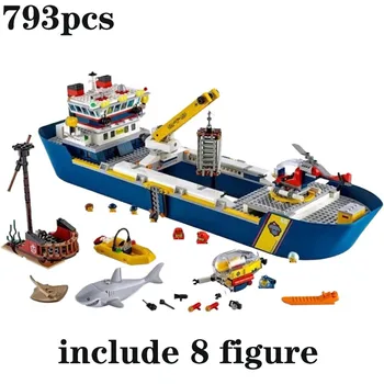 Морское исследовательское судно, совместимое с 60266 строительными блоками, кирпичи, модель городского океанского разведывательного корабля, игрушки для детей, подарки на день рождения