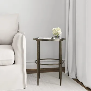 Мебель Марсала, металлический приставной столик со стеклянной столешницей, серый с коричневыми вставками