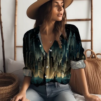 Рубашка для шоппинга; рубашка с длинными рукавами с 3D-принтом; Женская весенне-осенняя высококачественная рубашка; модная рубашка на пуговицах.