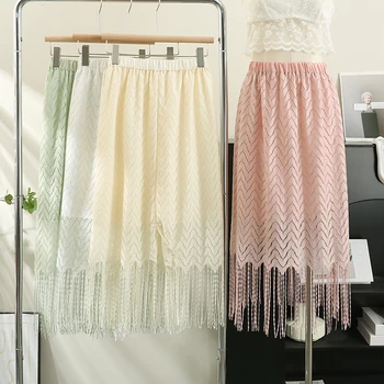 Женская шикарная кружевная юбка с кисточками, высокая талия, элегантная Корейская мода, Fairycore, Милая Повседневная Летняя одежда
