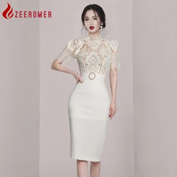 ZEEROMER 2023; Летнее Корейское Модное платье-футляр в стиле пэчворк; Женское платье-карандаш со стоячим вырезом и коротким рукавом; Вечерние платья для работы в офисе; Vestidos