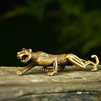 Тонкая китайская латунь леопард чистая медь античная бронзовая настольная статуя Скульптура